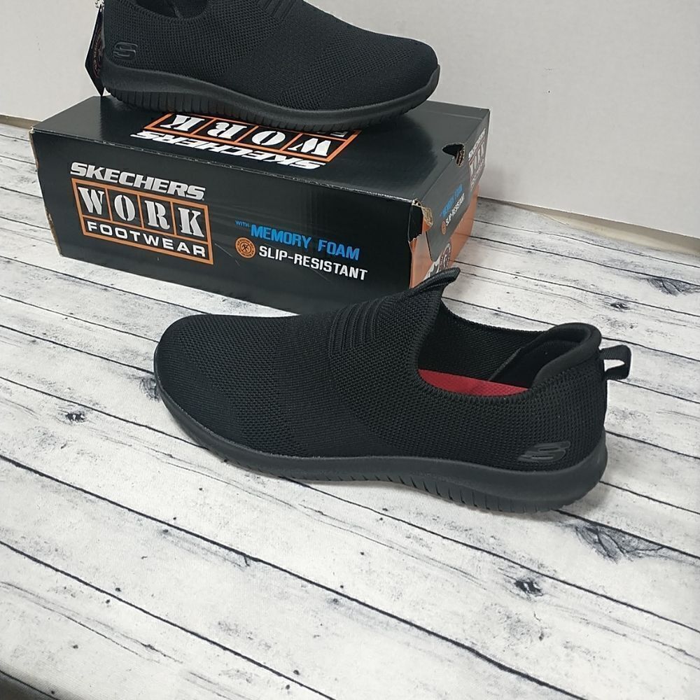 Skechers Women's SZ 11 Work Non Slip Relaxed Fit UltraFlex Blk Slip On #108034 .